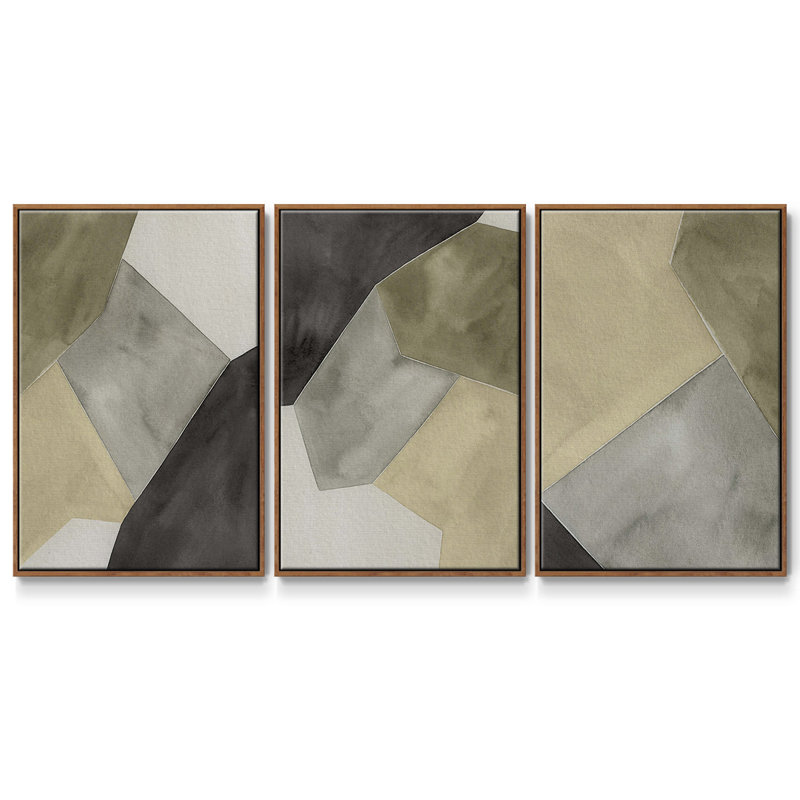 Tectonic Shift I, ensemble de 3 toiles encadrées, H 27 po x l 54 po, Noyer