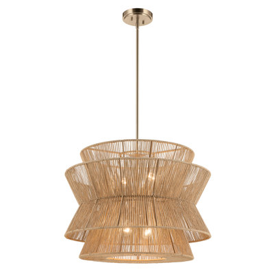 Luminaire suspendu 4 lumières 36 "avec abat-jour en jute