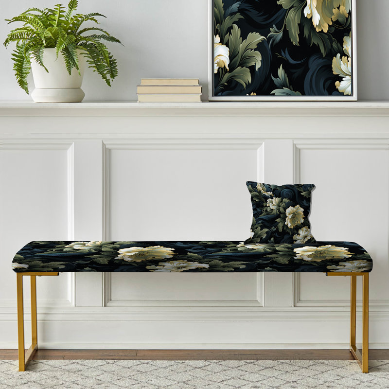 Banc rembourré or, Fleurs victoriennes furtives