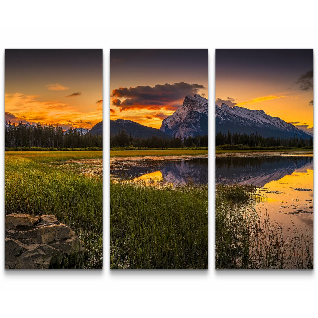 3-tlg. Leinwandbilder-Set Goldener Sonnenaufgang über den kanadischen Rockies