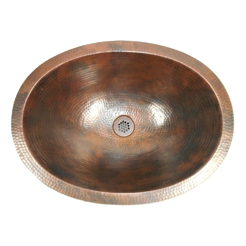 19" Oval Copper Bathroom Sink in Rio Grande Patina, Drain Included