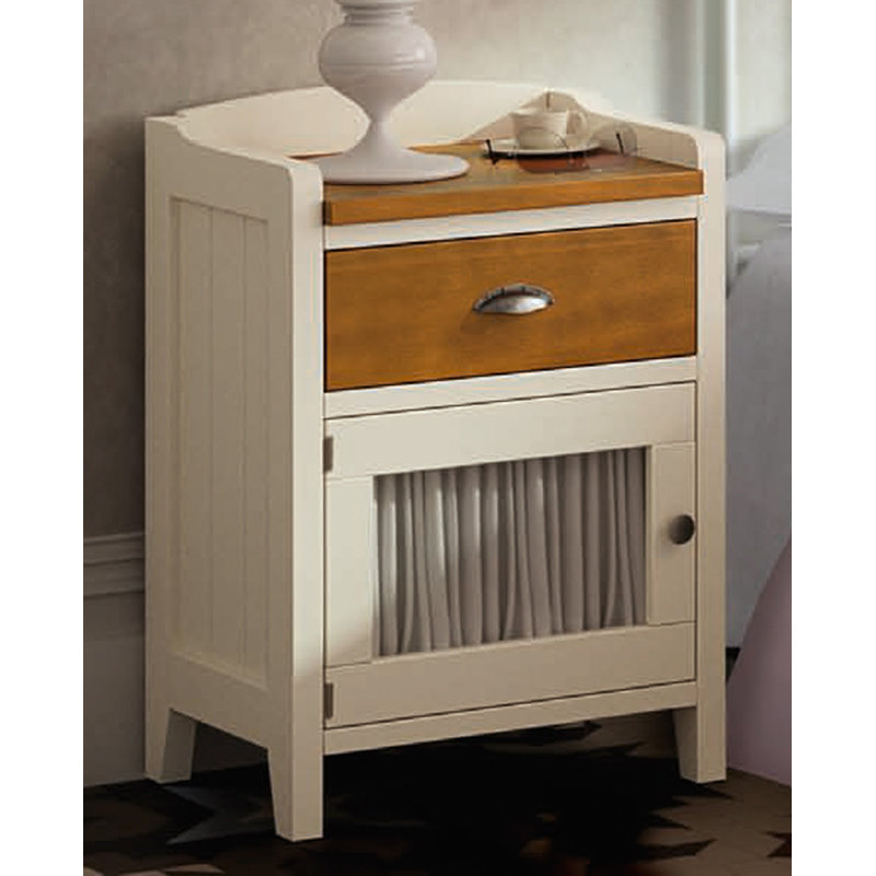 Jessica 48cm W Solid + Manufactured Wood Bedside Table, Right, Distressed White/Brown