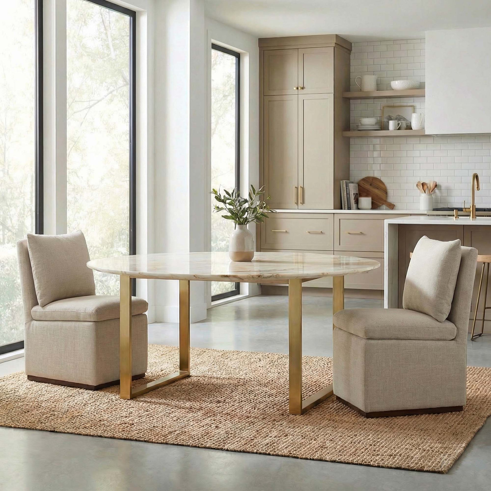Bobbi Upholstered Dining Chair, Effie Flax Performance Linen