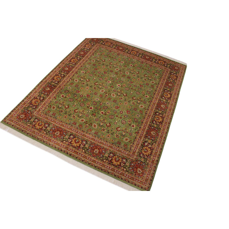 Tapis oriental vert en laine noué à la main 8 pi 1 po x 10 pi Oyler