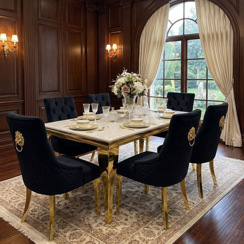 6 -Person Marble Dining Set, Black