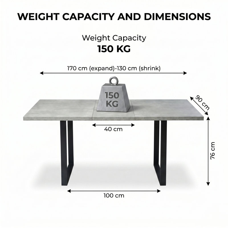 Extendable Dining Table Set, 130 x 170cm Cement Dust MDF Rectangular Top, Corner Benches and Benches, Modern Contemporary Style for Dining Room and Kitchen      