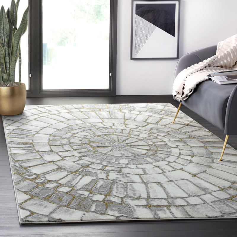 Tapis gris à motif géométrique Migues, Rectangle 4 pi x 6 pi
