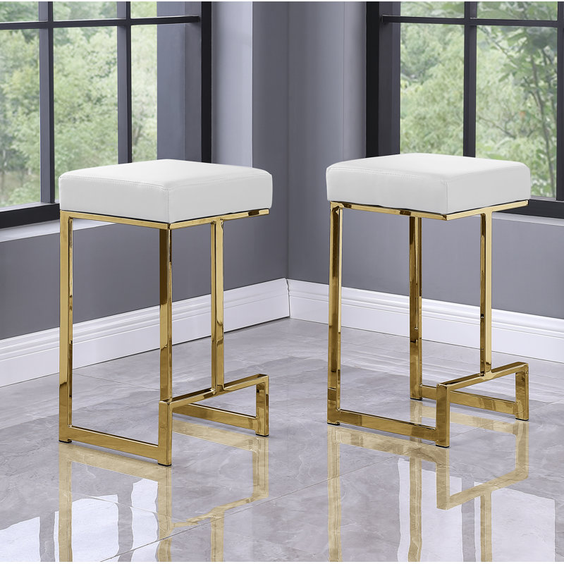 Jochebed Counter & Bar Stool, Gold, Counter Stool (25” Seat Height), White