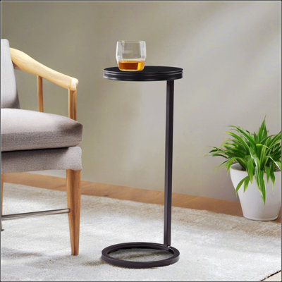 Yancey Round Metal Accent Table With Antique Bronze Finish, Space-Saving Design For Modern Interiors And Easy Setup