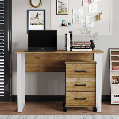 Modern Workspace Desk with 3-Drawer Mobile Pedestal – Light Oak