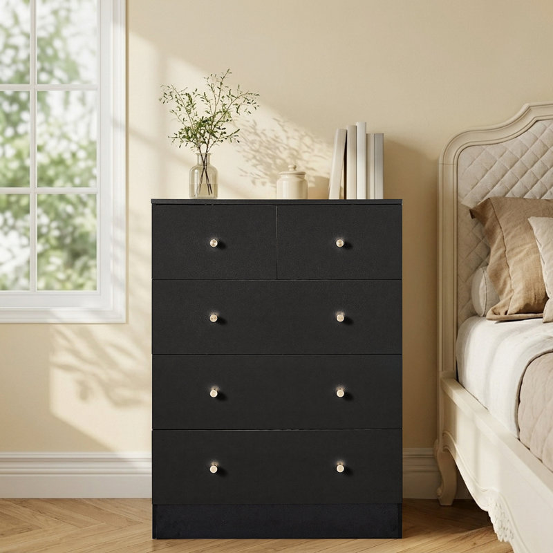  5-Drawer Dresser For Bedroom And Chest Of Drawers With Sturdy Construction Wood Storage Organizer For Closet Black, Black