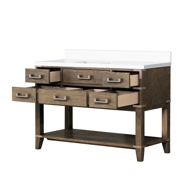 48 In. Grey Oak Vanity With Cultured Marble Top & Soft Close Function Bath Countertop 48" W X 22" D Solid Wood