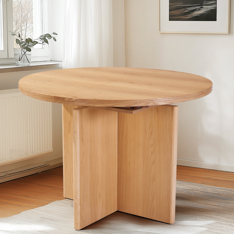 Lulette 42"-58" Extendable Solid Wood Dining Table, Natural Oak