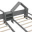Lit plateforme double avec tête de lit en forme de maison, table de chevet intégrée et structure en bois robuste-38154952