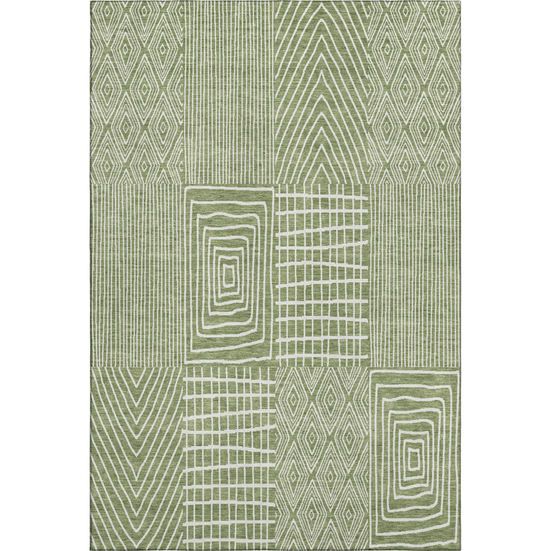 Premium Machine Washable Lyndhurst AMF990 Geometric Rug, Rectangle 10' x 14'
