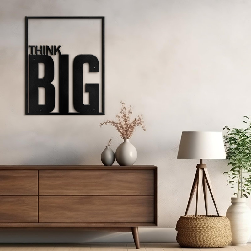 "Think Big" - Black And Gold Dimensional Iron Wall Sculpture Metal Wall Art Modern Office Decor, Black