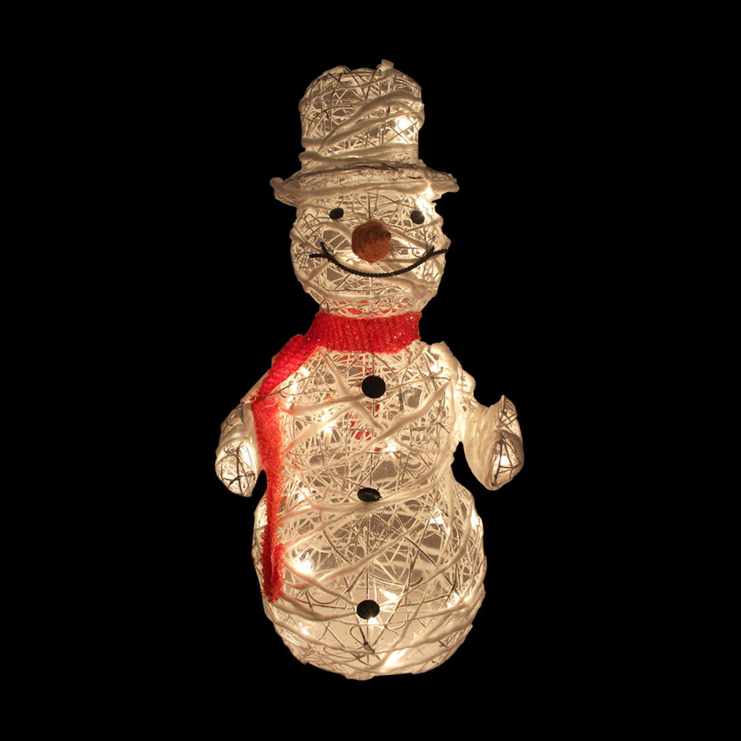 28" Lighted White Glittered Rattan Snowman Christmas Outdoor Decoration Northlight Seasonal
