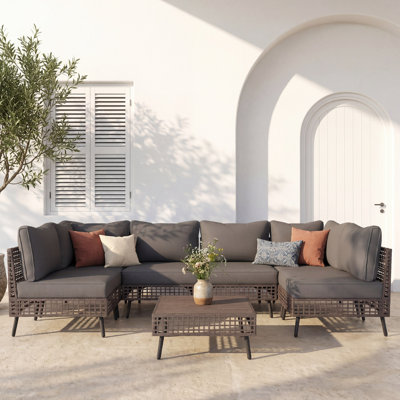 All-Weather Wicker 6 - Person Modular Patio Conversation Sets with Cushions by Bay Isle Home