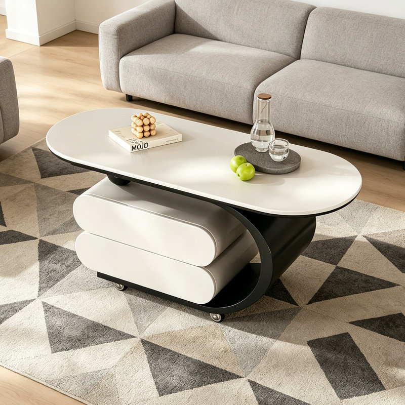 Table basse moderne et minimaliste, H 19,68 po x L 39,37 po x l 19,68 po, Blanc / noir / blanc