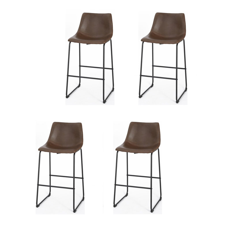 Chinua 26" Counter Stool, Brown Faux Leather/ Black Frame