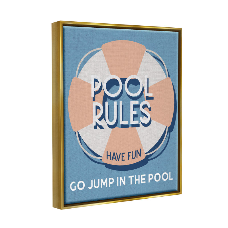 «Bb-403», encadré, "Pool Rules on Wood" par Lil 'Rue, art textuel, H 20 po x l 16 po, Cadre flottant métallique doré