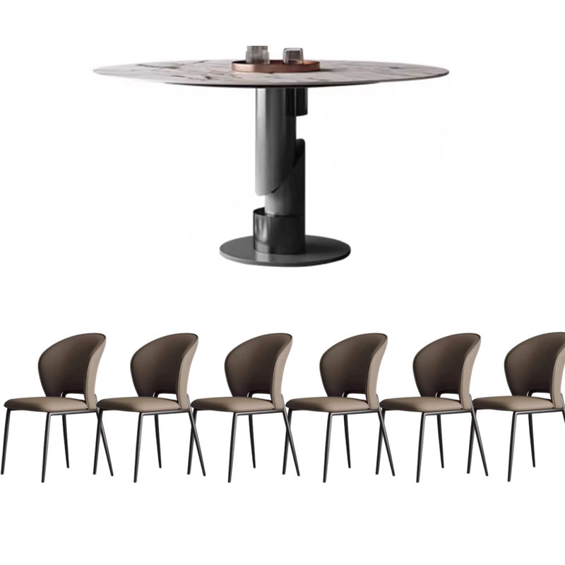 Modern Round Rock Table with Steel Legs, 7