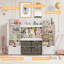 Rangement pour jouets de 61 po, bibliothèques pour enfants avec rangement pour animaux en peluche, 2 tiroirs mobiles, 4 bacs de rangement et 2 planches à dessin magnétiques, bibliothèque Montessori pour chambre d'enfant, salle de jeux, chambre à coucher, blanc-122513664
