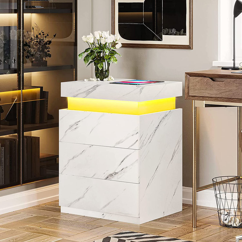 17.7'' W Nightstand, White Marble