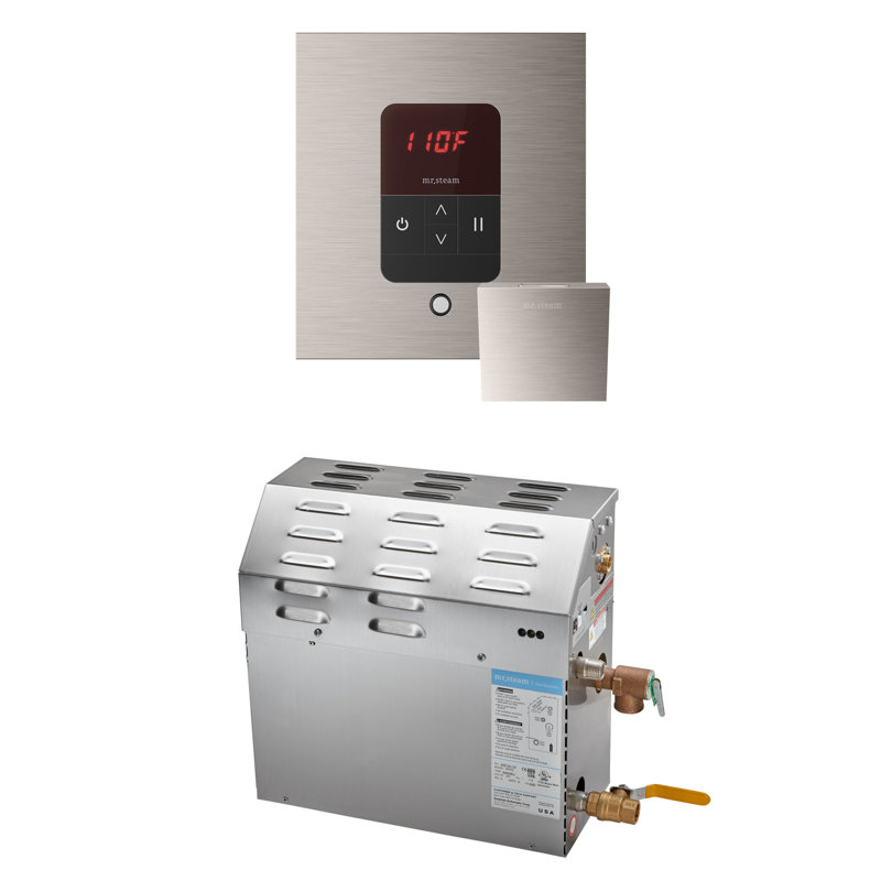 Ensemble de générateur de douche à vapeur MS 5 kW (5000 W) avec contrôle de température carré ITempo, Nickel brossé