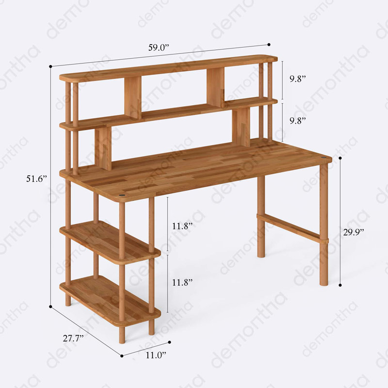 Ralph Solid Wood Writing Desk, Beech Wood Home Office Desk for Workspace, 51.6" H x 59" W x 27.5" D