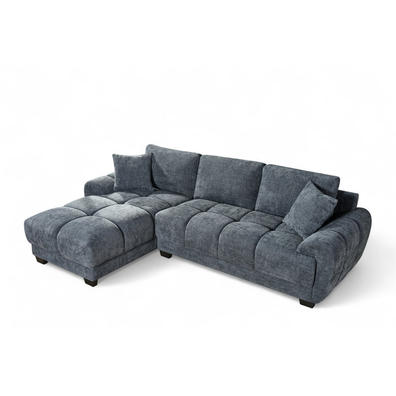 4 Seater Corner Sofa , Left Hand Facing, Blue Chenille