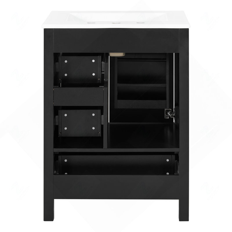 Meuble-lavabo moderne de 24 po avec lavabo en céramique, porte à fermeture en douceur, tablette de porte à double couche et 3 tiroirs