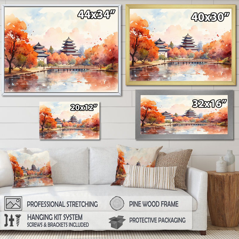 China China Autumn Serenity - Art mural de Chine, Cadre flottant noir, H 24 po x l 32 po x P 1 po