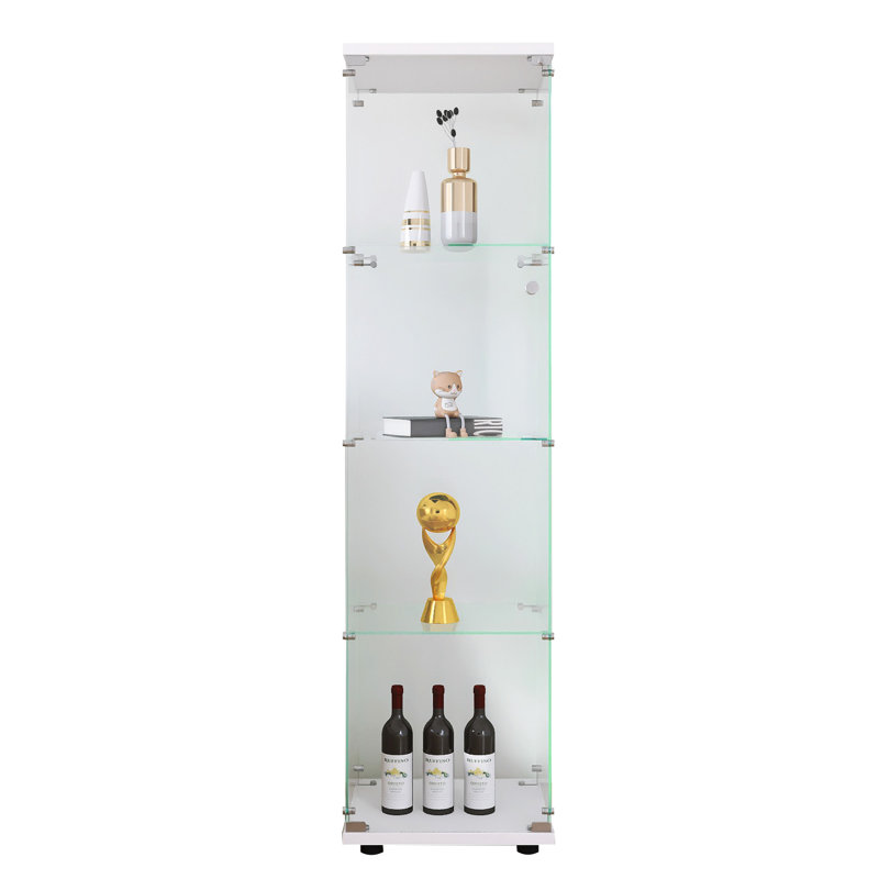 4-Shelf White Glass Display Holder - For Displaying Medals & Decor 64.7"X16.7"X14.3 Case White, Floor Standing
