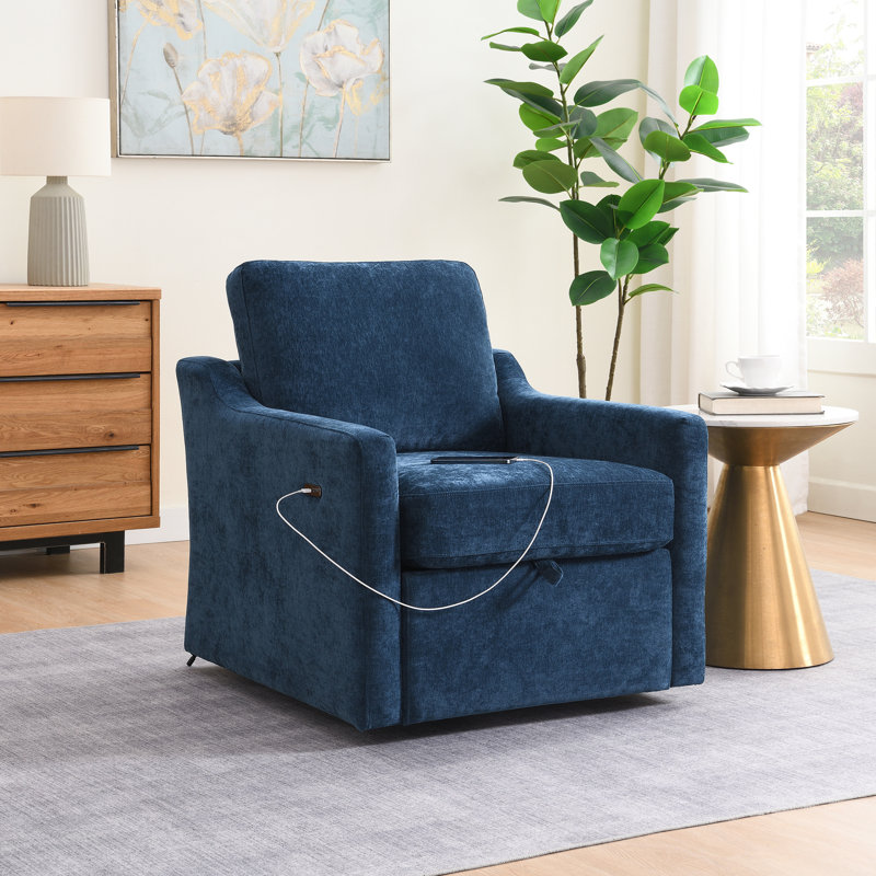 Fauteuil pivotant avec tissu chenille doux, Marine