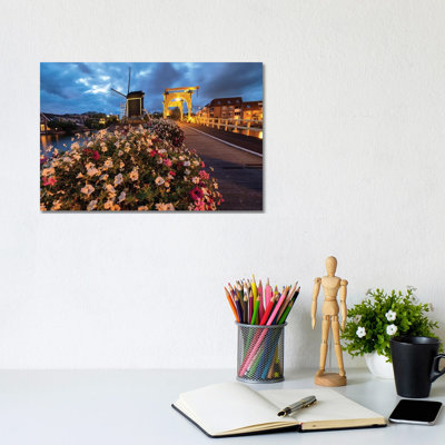 Windmill And Drawbridge, Leiden, Netherlands by George Oze - Wrapped Canvas Print
