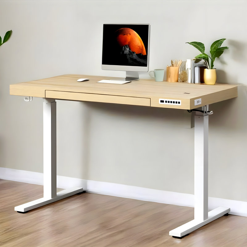 Bureau debout à hauteur ajustable Gooitsen, Naturel / Blanc, H 48 po x l 47,2 po x P 23,6 po