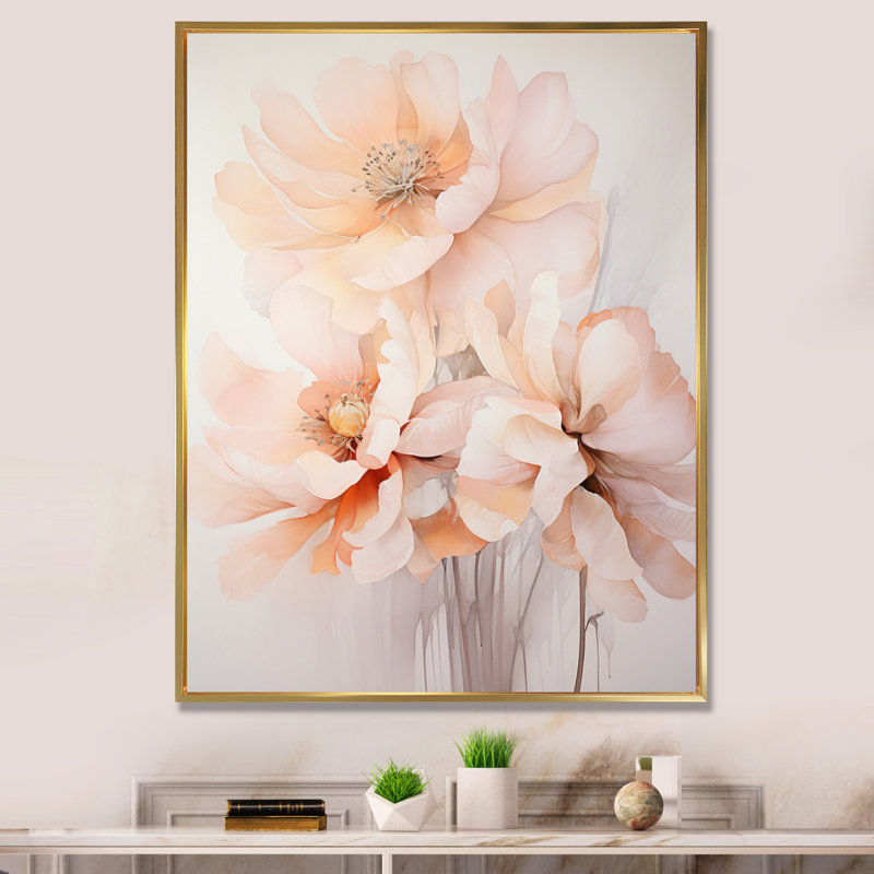 «Lamontre Cream Orange Abstract Still Lifes», reproduction sur toile, Encadrement doré, H 40 po x l 30 po x P 1,5 po