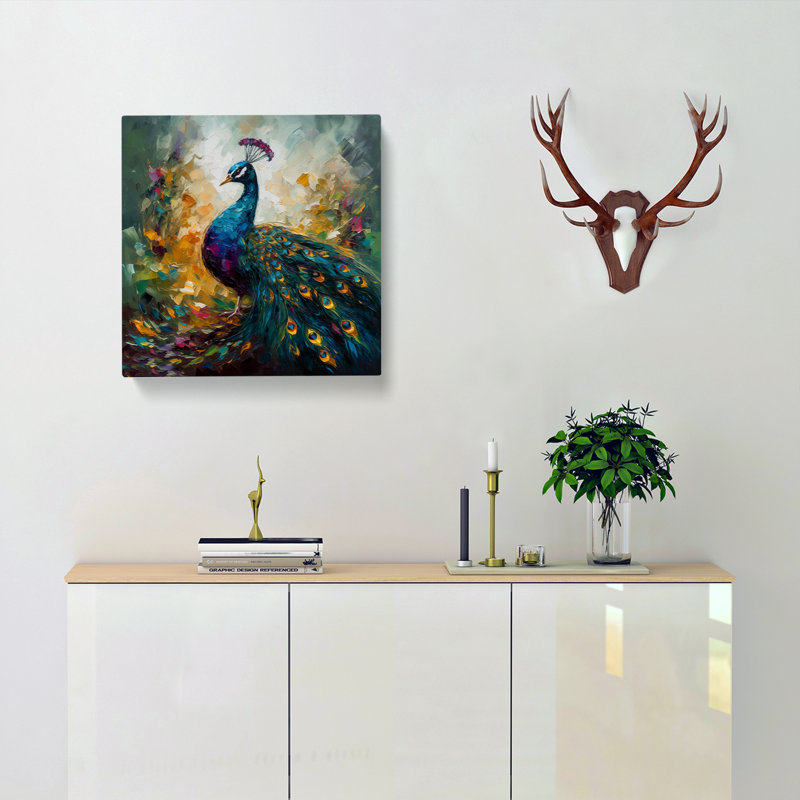 Peacock Palette Knife No.1 - Wrapped Canvas, 50cm H x 50cm W x 3cm D