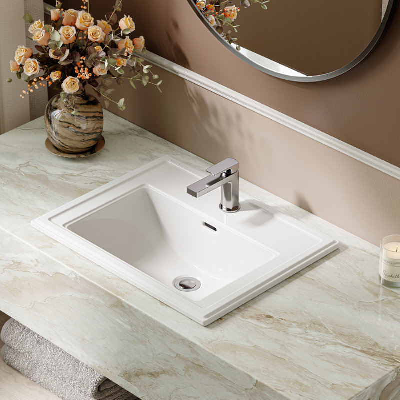 Lavabo de salle de bain carré en céramique blanche avec trop-plein et glacis Smart-Clean de 21,8 po ClarityPure