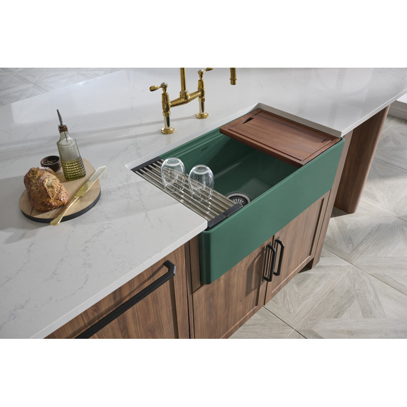33'' L Double Bowl Fireclay Kitchen Sink, White