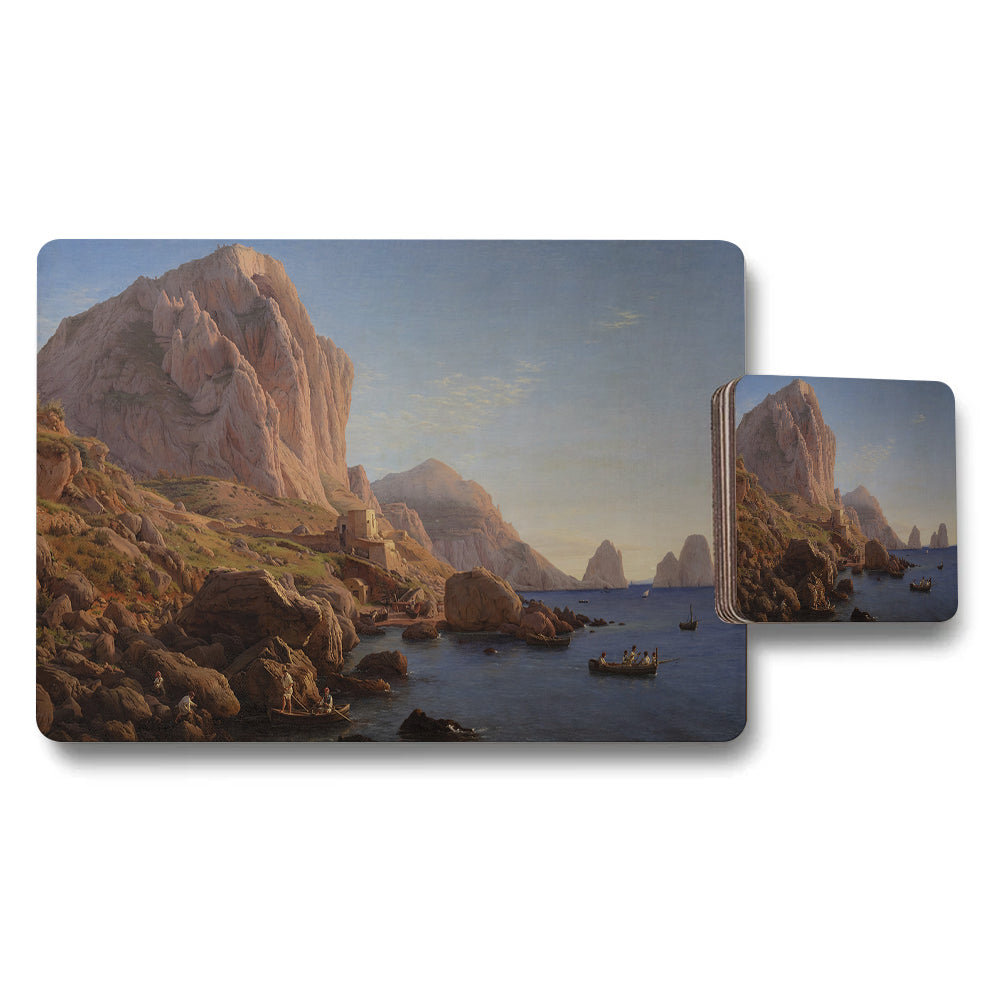 Coastal Rock Formations Placemat and Coaster Set With Seascape