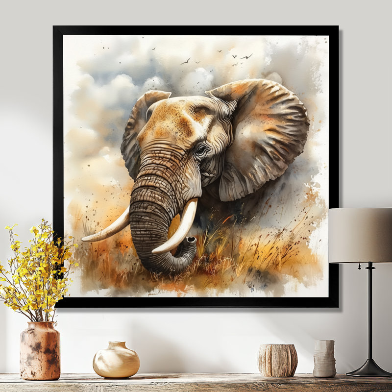 African Elephant Memories II - Décoration murale éléphant, Reproduction encadrée, Noir, H 16 po x l 16 po