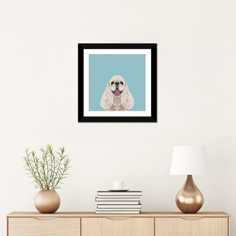 Cocker Spaniel, impression sur toile tendue, H 16 po x l 16 po x P 1 po, Papier beaux-arts encadré noir, Blanc