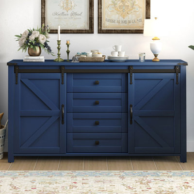 Storage Cabinet With Sliding Barn Doors And 4 Drawers
