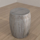 Serenity Side End Table with 18 Inch Round Top, In Antique White Mango Wood