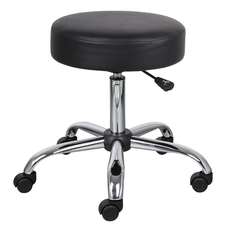 Tabouret pivotant médical Fea, siège rembourré rond noir, base roulante chromée, Noir