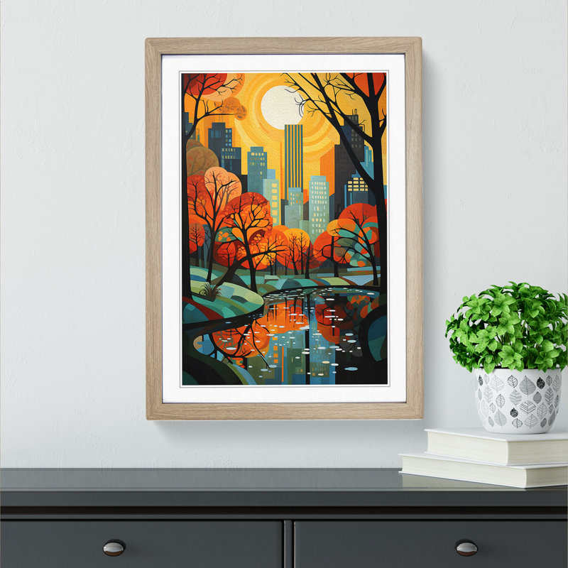 Central Park Constructivism - Single Picture Frame Print on Wood, Oak Framed, 34cm H x 25cm W x 2cm D