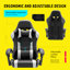Fauteuil de jeu inclinable ergonomique et réglable, chaise de bureau à haut dossier avec support lombaire, appui-tête et repose-pieds-455252684