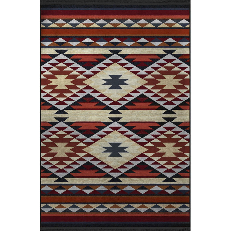 Tapis décoratif multicolore à motif frangé et lavable à la machine, Rectangle 3 pi 3 po x 4 pi 11 po